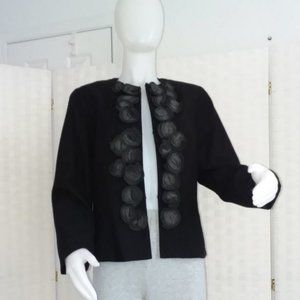 Womens Black BLAZER Sz 10 Jacket Wedding Holiday Party Coldwater Creek Rosettes